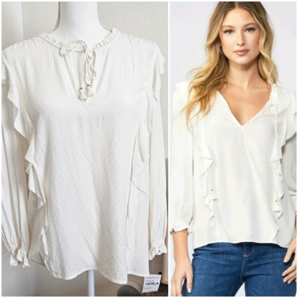 🆕️Paige Women's Ivory White Ruffle Rayon Top SZ Large